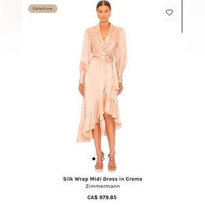 NWT Zimmermann Silk Wrap Midi Dress in Beige in size 0